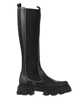 Ganni Black Over-the-Knee Lug Sole Boot with Contrast Stitching